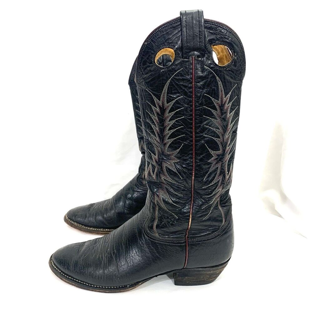 VINTAGE Nocona 13" Cowboy Boots Black Leather 8.5 D 4117B Western